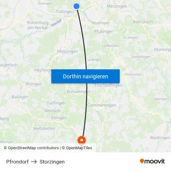 Pfrondorf to Storzingen map