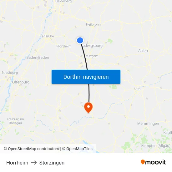 Horrheim to Storzingen map