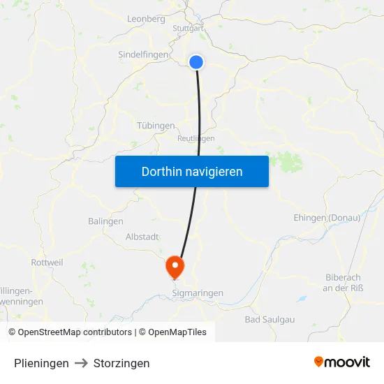 Plieningen to Storzingen map