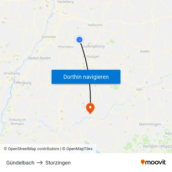 Gündelbach to Storzingen map