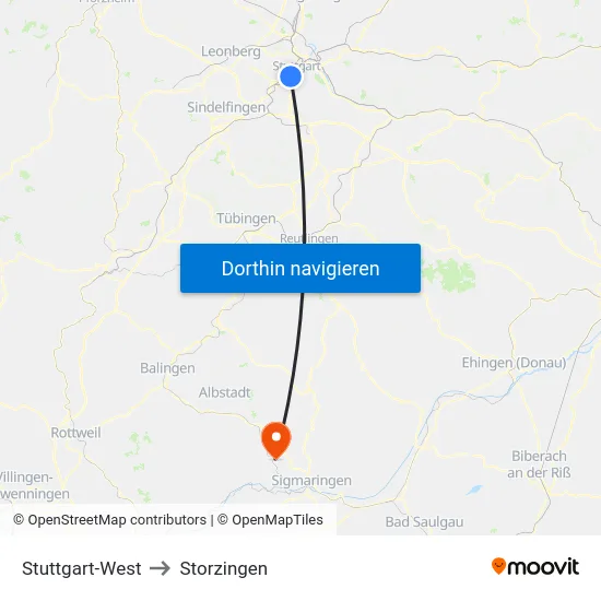 Stuttgart-West to Storzingen map