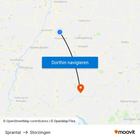 Sprantal to Storzingen map