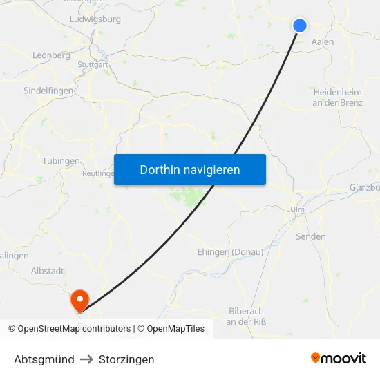 Abtsgmünd to Storzingen map