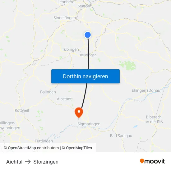 Aichtal to Storzingen map