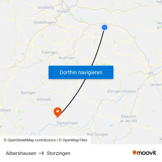 Albershausen to Storzingen map