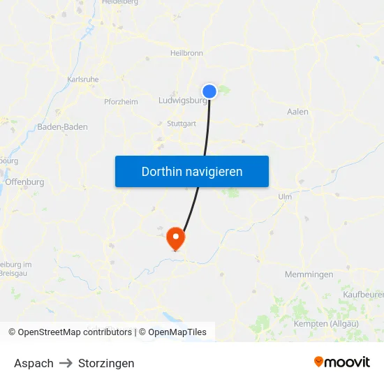Aspach to Storzingen map