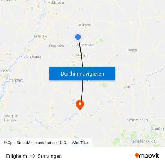 Erligheim to Storzingen map