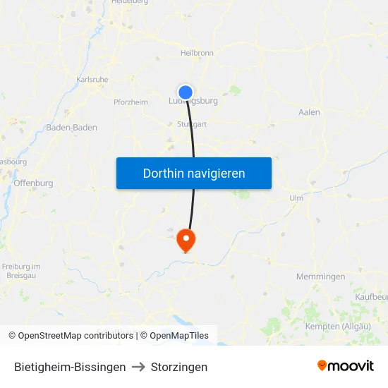 Bietigheim-Bissingen to Storzingen map