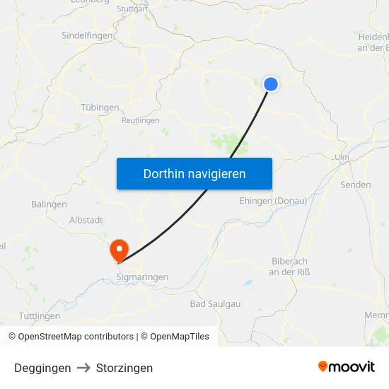 Deggingen to Storzingen map