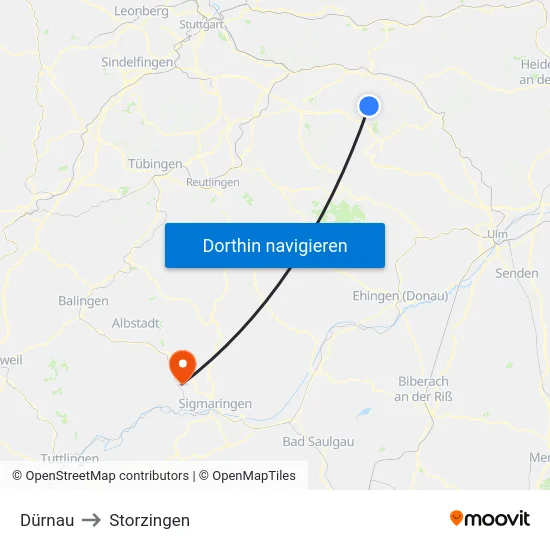 Dürnau to Storzingen map