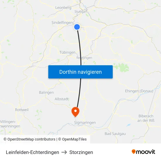 Leinfelden-Echterdingen to Storzingen map