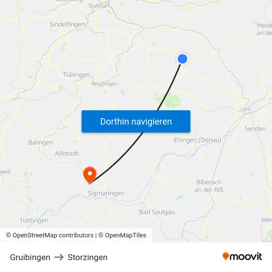 Gruibingen to Storzingen map