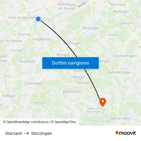 Starzach to Storzingen map