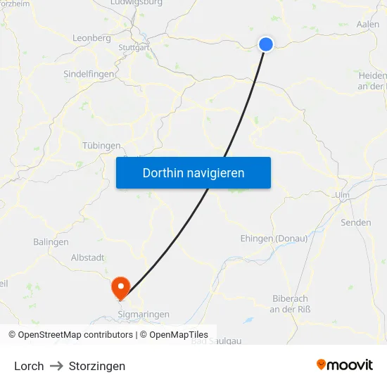 Lorch to Storzingen map