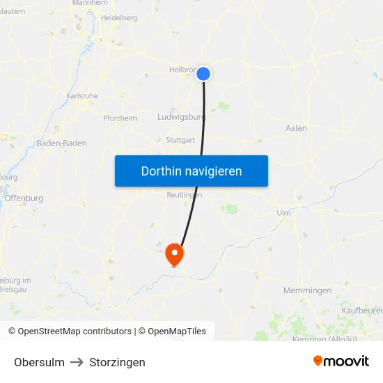 Obersulm to Storzingen map