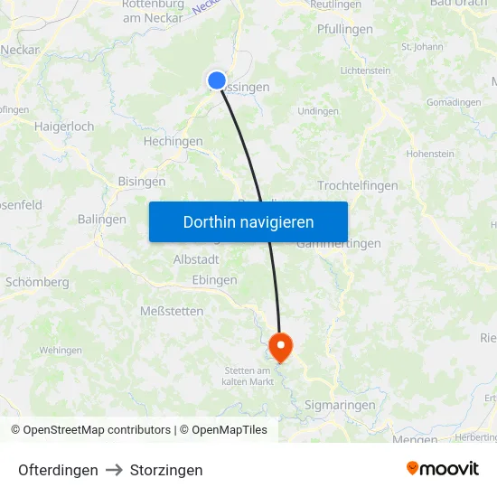 Ofterdingen to Storzingen map