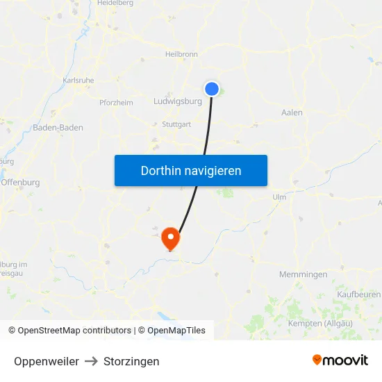 Oppenweiler to Storzingen map