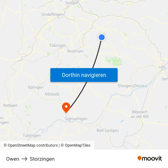 Owen to Storzingen map