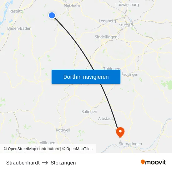 Straubenhardt to Storzingen map