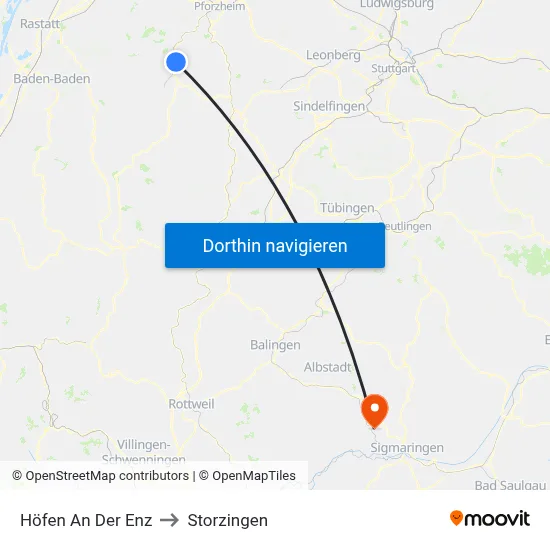 Höfen An Der Enz to Storzingen map