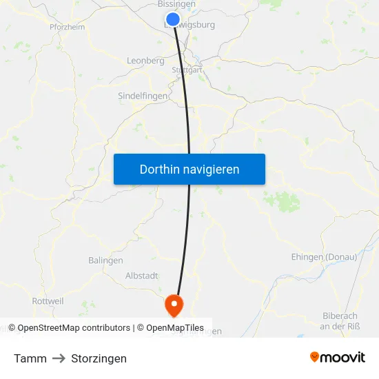 Tamm to Storzingen map