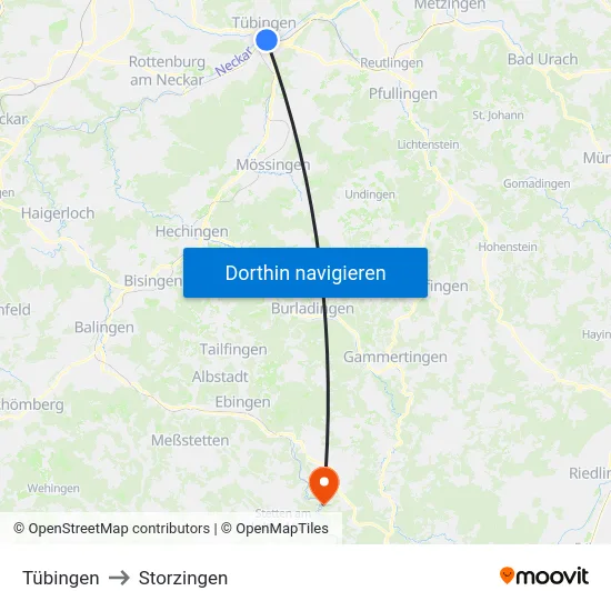 Tübingen to Storzingen map