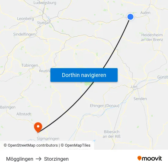 Mögglingen to Storzingen map