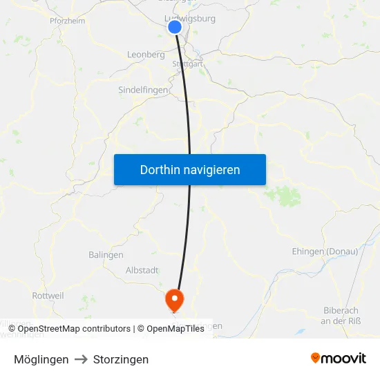 Möglingen to Storzingen map