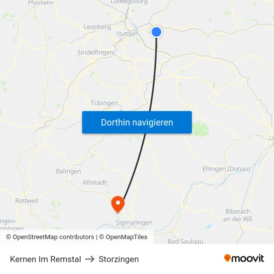 Kernen Im Remstal to Storzingen map