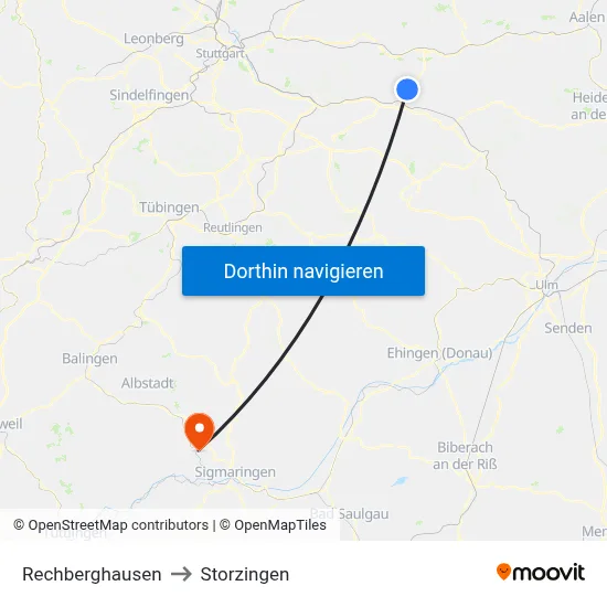 Rechberghausen to Storzingen map