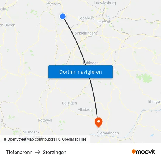 Tiefenbronn to Storzingen map