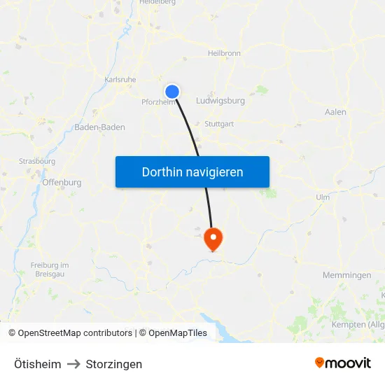 Ötisheim to Storzingen map
