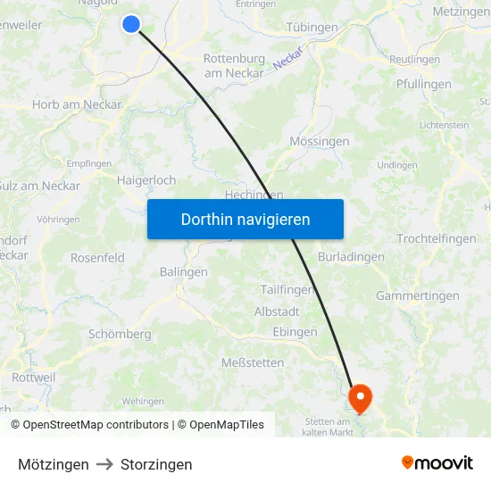 Mötzingen to Storzingen map