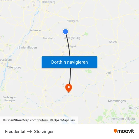 Freudental to Storzingen map