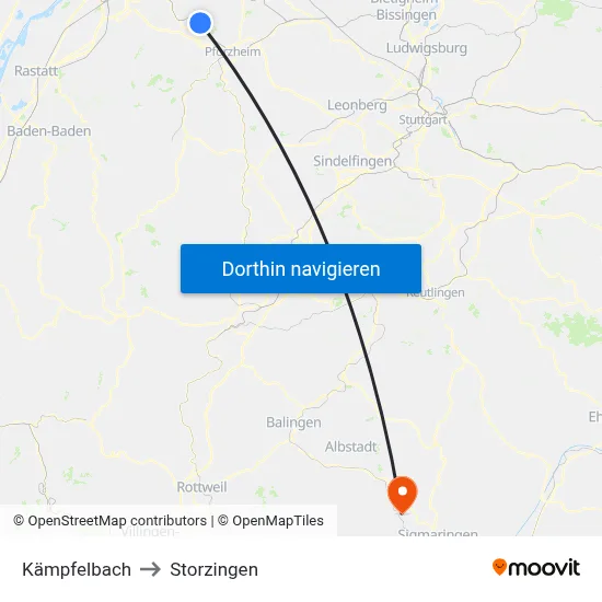 Kämpfelbach to Storzingen map