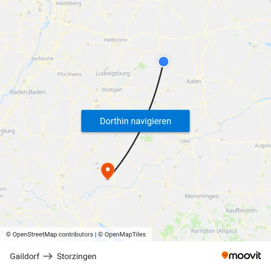 Gaildorf to Storzingen map