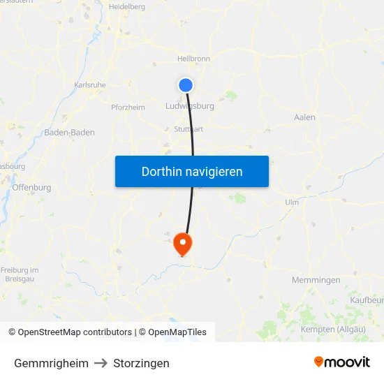 Gemmrigheim to Storzingen map