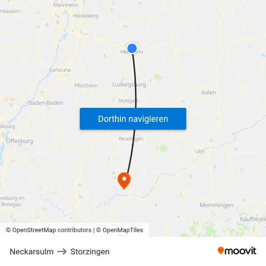 Neckarsulm to Storzingen map