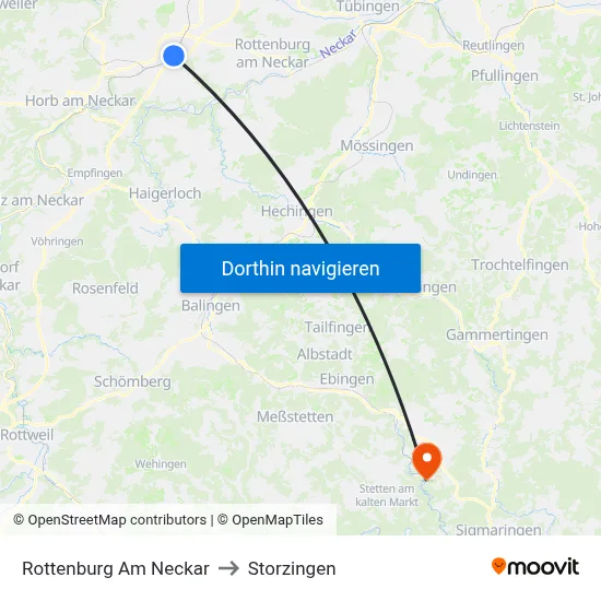 Rottenburg Am Neckar to Storzingen map
