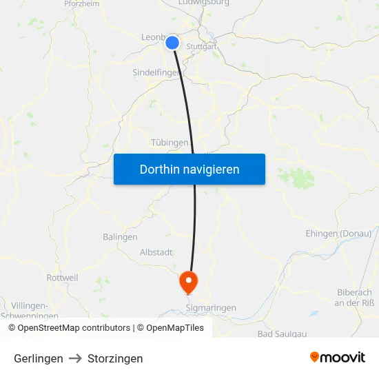 Gerlingen to Storzingen map