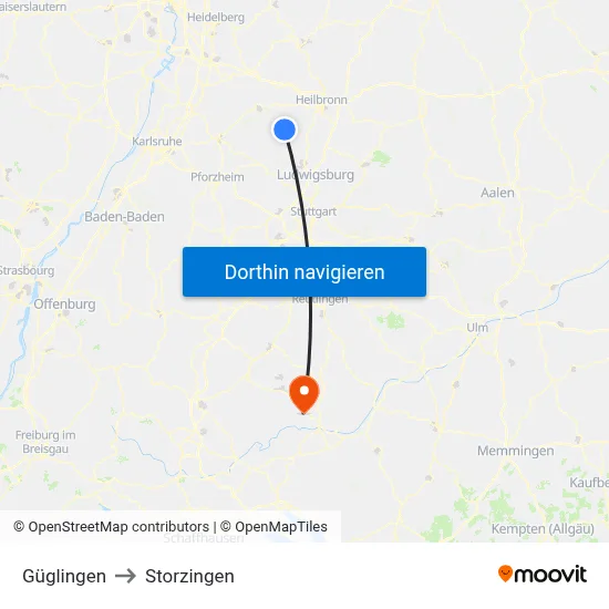 Güglingen to Storzingen map