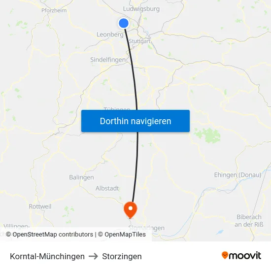 Korntal-Münchingen to Storzingen map