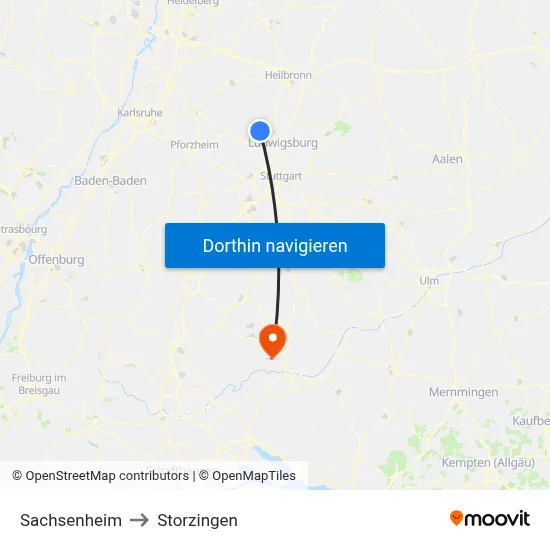 Sachsenheim to Storzingen map