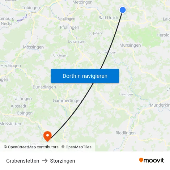 Grabenstetten to Storzingen map