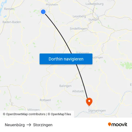Neuenbürg to Storzingen map