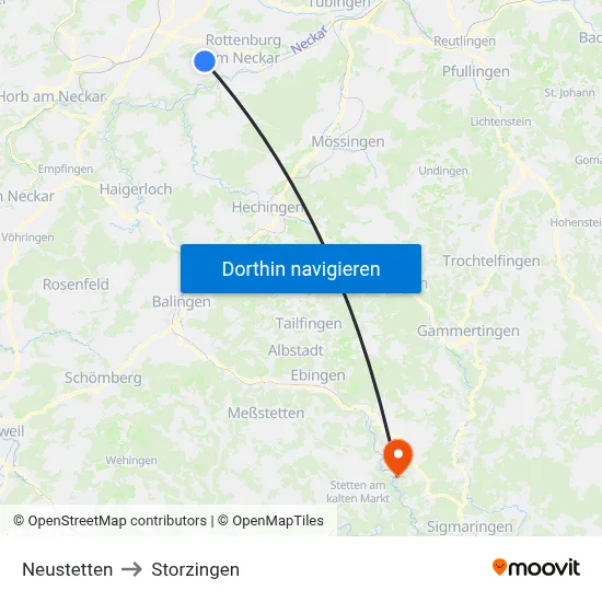 Neustetten to Storzingen map