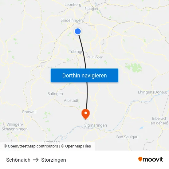 Schönaich to Storzingen map