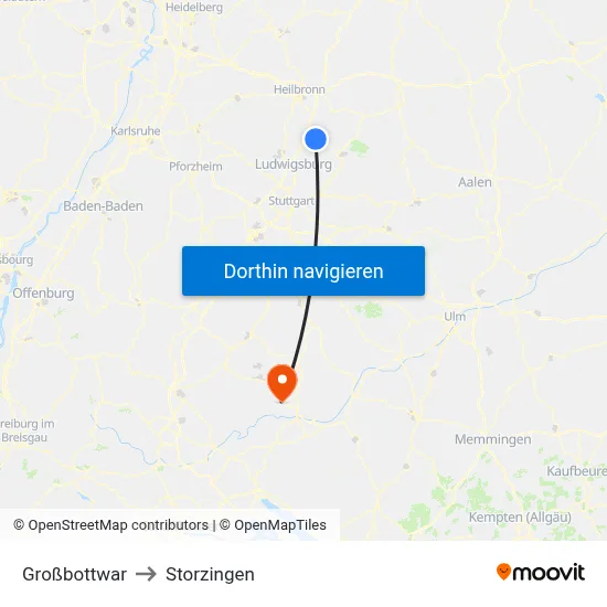 Großbottwar to Storzingen map