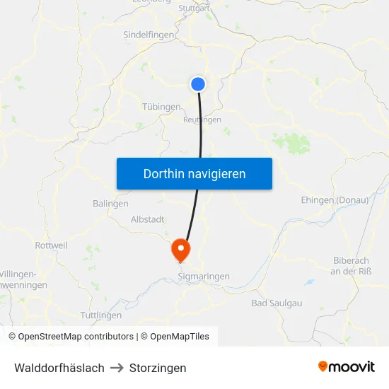 Walddorfhäslach to Storzingen map
