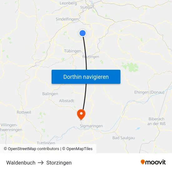 Waldenbuch to Storzingen map